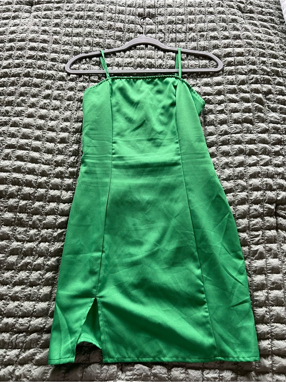 SHEIN Bright Green Satin Dress with Spaghetti Straps